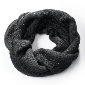 Women’s Cable-Knit Sequined Cowl Scarf, Black